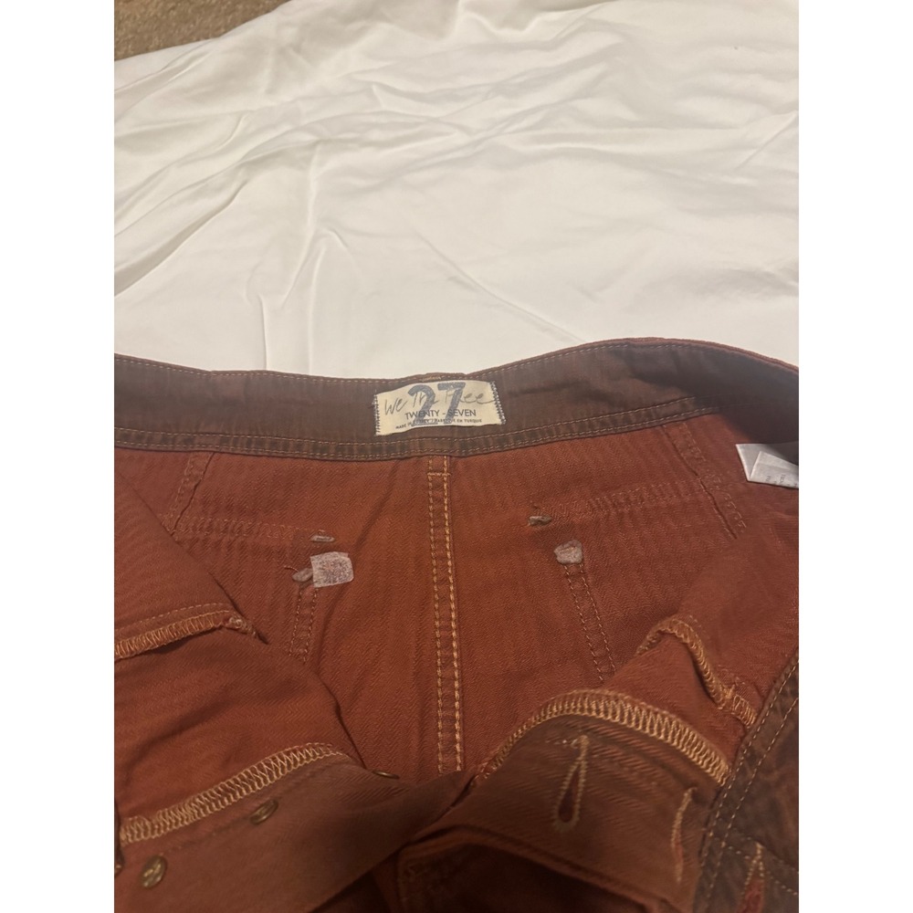 We The Free Free People Rust Herringbone Wide Leg Utility Pants Size 27 Brown